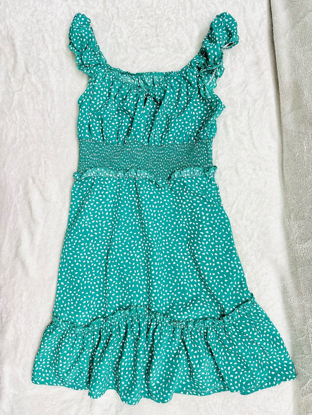 Green Polka Dot Ruffled Summer Dress - Women's